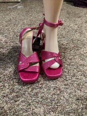 Material Girl Hot Pink Rhinestone Ankle-Strap Heels